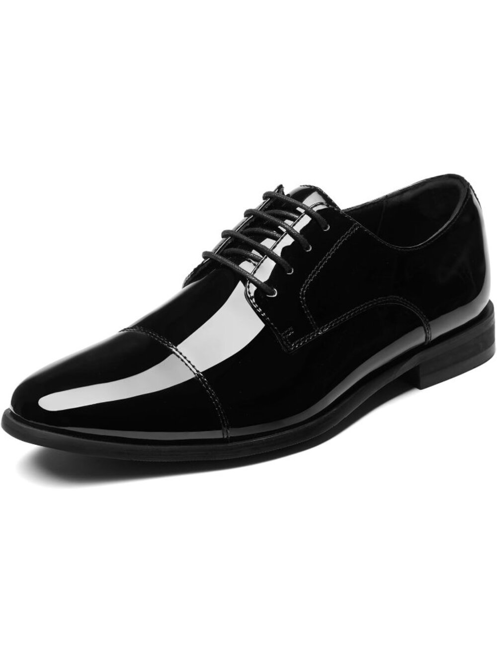Men Black Patent Leather Shiny Cap Toe Formal Wedding Derby Oxford Tuxedo Shoes
